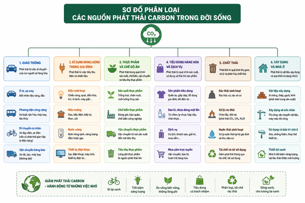 Sơ đồ phân loại các nguồn phát thải carbon trong đời sống